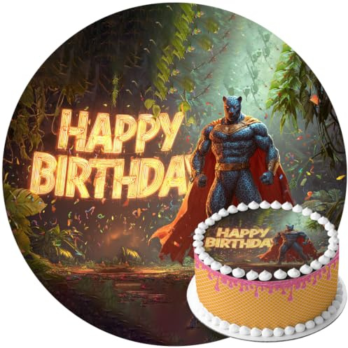 Superhelden Panther, Comic Stil, Happy Birthday, Runde Tortenaufleger - 400.0 G