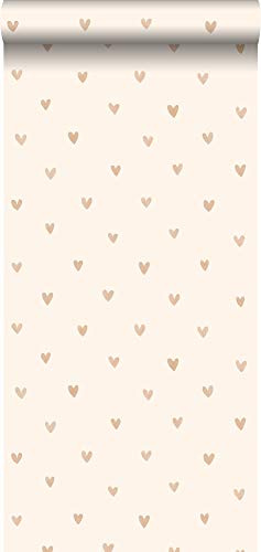 Sanders & Sanders Tapete Konfetti Herzen Beige und Gold 53 cm x 10.05 m
