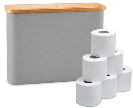 Relaxdays Toilettenpapier Aufbewahrung, 12 Rollen, HxBxT: 34,5 x 45 x 15 cm, Stoff, Bambus, Reserverollenhalter, grau
