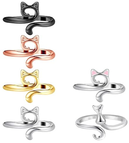 6 Pack Adjustable Crochet Tension Rings, Vintage Cat Design Yarn Guide Finger Holder for Knitting and Crocheting, Metal Alloy Craft Accessories for Women and Beginners