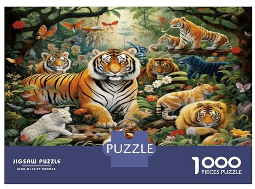 Waldtiere 1000er Puzzle Mit Passgenauigkeit Klassikpuzzle Tigergruppe Als Logik-Skill-Puzzle Für Schöne Dekorations-Puzzle Für Denksport-Freunde 52x38cm/1000pcs