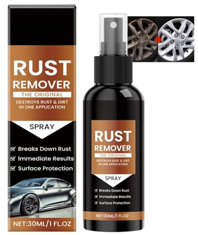 Rust Remover Spray for Metal & Cars - Fast-Acting Car Rust Converter for Metal Surface - Heavy Duty Rust Removal Spray for Wheels, Chassis, Iron Gates, 1.01 fl oz (30ML)