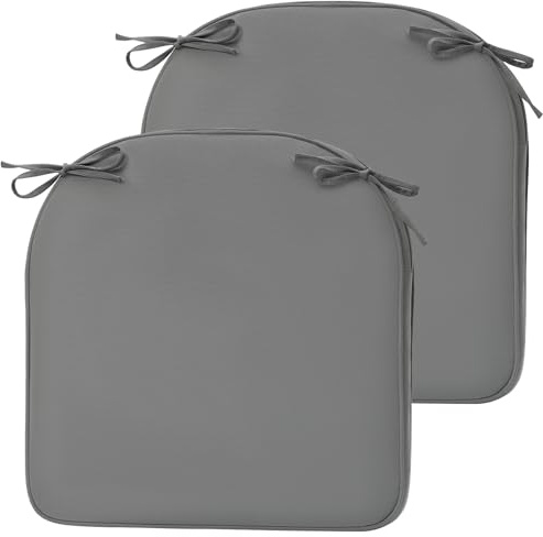 COWVIE 2er-Set Sitzkissen für Gartenstühle, 48 x 46 x 6 cm, Grau | Wasser- und Lichtbeständige Kissen mit Bindebändern