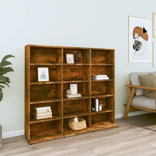 sephironlbb CD-hylla rökt ek trämaterial 100 x 23 x 89,5 cm med gott om lagringsutrymme och öppet fack för vardagsrum kontor sovrum som media- och förvaringshylla