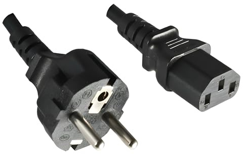 DINIC Stromkabel, Netzkabel Schutzkontaktstecker gerade auf C13 Kaltgeräte (1,80m, schwarz)
