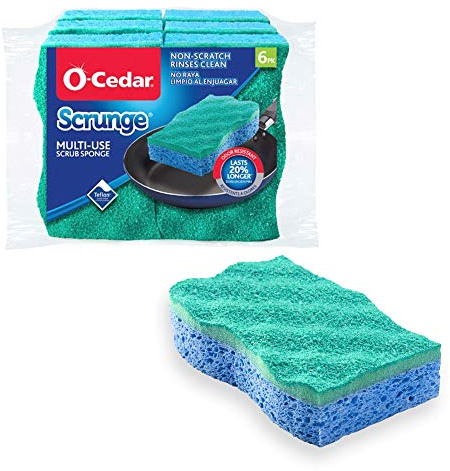 O-Cedar Scrunge Lot de 6 éponges à récurer Multi-usages Anti-Rayures, résistantes aux odeurs, nettoie en Toute sécurité Toutes Les Surfaces dures de la Cuisine et de la Salle de Bain, Bleu