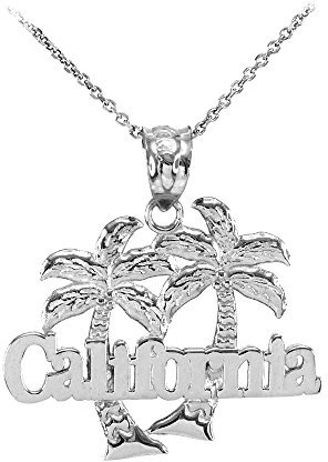 Fine 925 Sterling Silver California Palm Tree Pendant Necklace, 22
