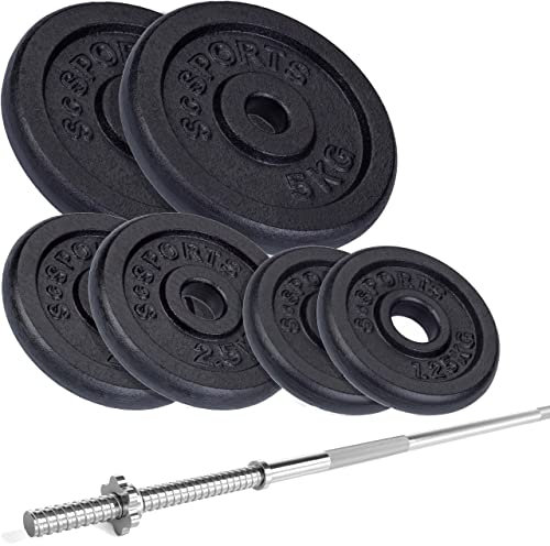ScSPORTS® Langhantel Set - 18/28/40/50 kg, inkl. Langhantelstange 30mm, 120/160cm, Gewichte, Gusseisen, Sternverschluss - Langhantelset, Hantelset (17,5 kg (2 x 5/2,5/1,25))