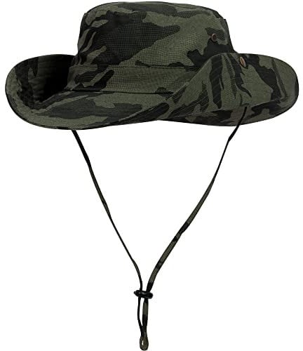 WANYING Damen Herren Outdoor Sonnenschutz Bucket Hut Fischerhut Baumwolle Two Way to Wear für Kopfumfang 55-62 cm Armee Grün Camouflage