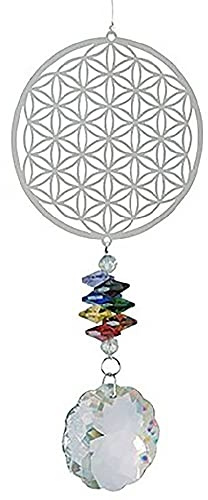 NATURE'S MELODY - Magic Kristall Windspiel BLUME DES LEBENS - ca. 16 Zoll / ca. 40 cm, silberfarben