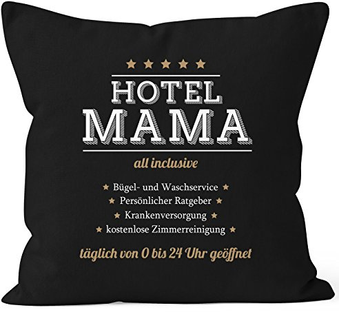 MoonWorks Kissen-Bezug Hotel Mama Muttertagsgeschenk Kissen-Hülle Deko-Kissen Baumwolle Schwarz Unisize