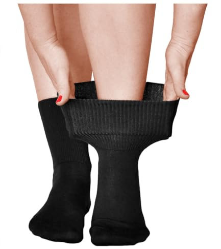 vitsocks Chaussette sans élastique diabétique extra large Femme (3 PAIRES) non comprimante pieds gonflés, noir, 35-38