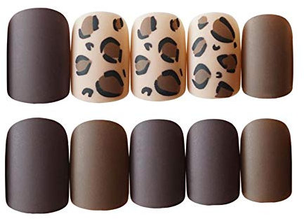 YONAIL 24pcs/set Square False Nails Matte Leopard Fake Nails for Women and Girls Acrylic Press On Finger Nails Art Artificial Nails Glue On Nails