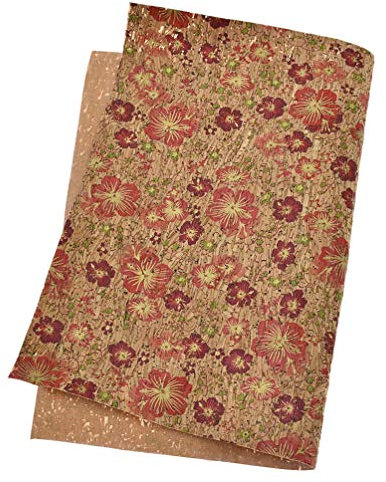 CHZIMADE A4 Blume bedruckter weicher Korkstoff DIY Bogen Leinwand Rückseite ideal für Haarschleifen Herstellung Handwerk 41,5 x 30,8 cm (rot)