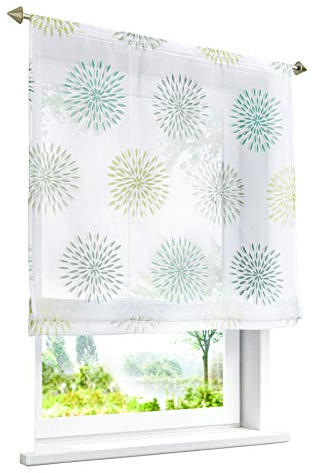 Raffrollo mit Kreis-Motiven Druck Design Rollos Voile Transparent Vorhang (BxH 140x140cm, Grün mit Tunnelzug)