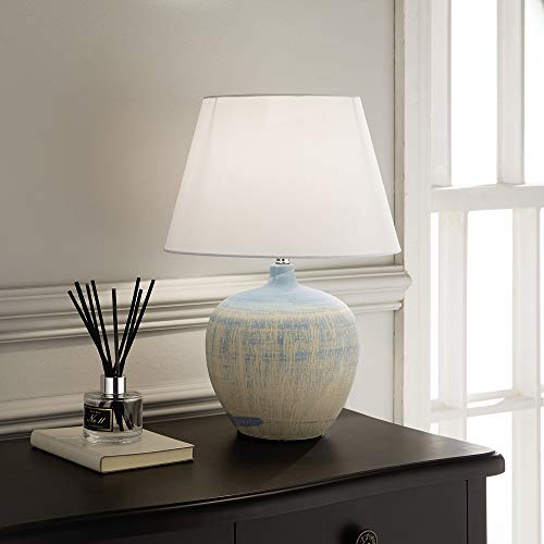 K LIVING Tenby Table Lamp Pink/Cream and Blue/Cream Glazed Ceramic Base and White Fabric Coated Shade