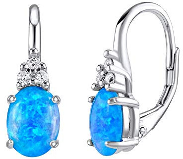 SILVEGO Damen Ohrringe aus 925 Sterling Silber mit synthetischem blauem Opal und Zirkonia
