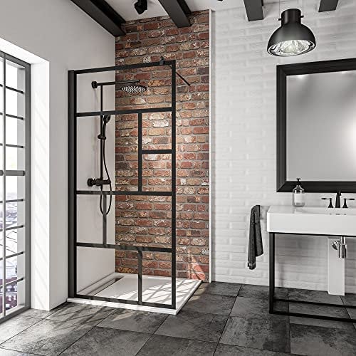 Schulte EP369108 68 1660 Duschwand Alexa Style 2.0 Walk In Black Style, 100 x 200 cm, 6 mm Sicherheitsglas Dekor Atelier 1 fixil beschichtet, schwarz matt, Montage auf Duschwanne oder Fliese