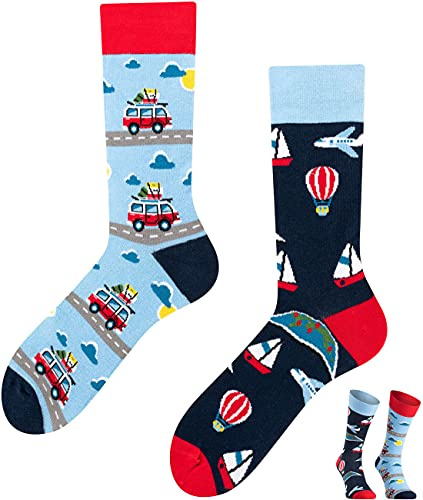 TODO Colours Fantaisie Chaussettes Rigolotes Homme et Femme motif drôle et multicolore (35-38, Voyage)