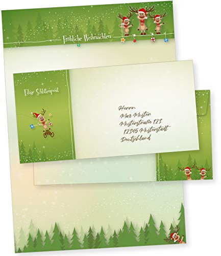 NEU Rentiere 25 Sets Weihnachtsbriefpapier mit Umschlag ohne Fenster, Weihnachtspapier Briefpapier weihnachtliches Papier