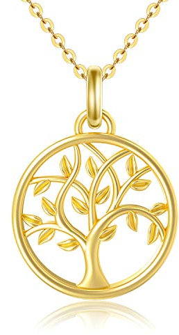 SISGEM Gold Tree of Life Necklace, 9ct Solid Gold Life Tree Pendant Chain Necklace, for Women Ladies Mum Sister Friends, 16+1+1inch