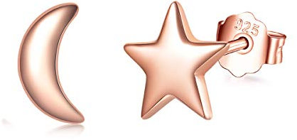 Shuxin Silver Stud Earrings for Women, 925 Sterling Silver Rose Gold Star Moon Stud Earrings for Girls Ladies, Hypoallergenic Small Sleeper Cartilage Studs Earrings, 7mm Sterling Silver Stud Earrings