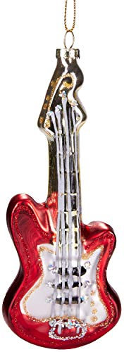 BRUBAKER Gitarre Rot - Handbemalte Weihnachtskugel aus Glas - Mundgeblasener Christbaumschmuck Figuren lustig Deko Anhänger Baumkugel - ca. 15 cm