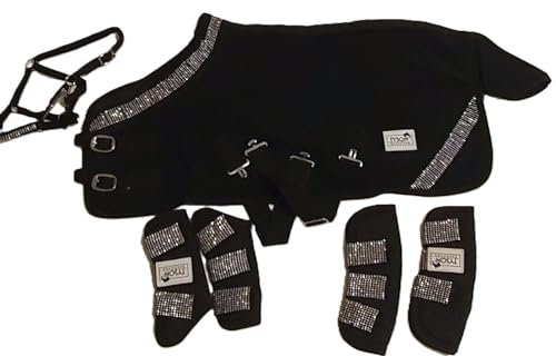 Zoe Set Abschwitzdecke Halfter Strick Transport Gamaschen Rot Schwarz Rosa Glitzer 70 80 90 100 Minishetty Shetty Tysons (70 cm, Set Schwarz)