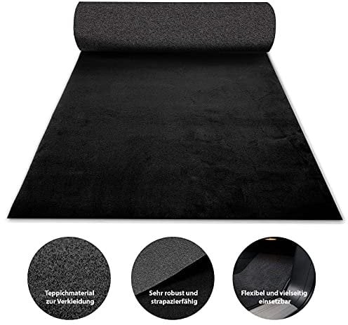 Floordirekt Autoteppich M Kofferraummatte | Innenraumverkleidung für Auto Restauration & Instandhaltung aus hochwertiger Velours-Oberfläche | Meterware Kofferraum Schutzmatte 4mm Schwarz 200 x 150 cm