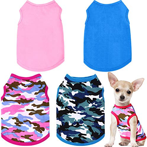 4 Stück Camo Pet Shirts Camouflage Hund Sweatshirt Blank Puppy T-Shirt Bequem Hundeshirt Atmungsaktiv Hundeweste Haltbare Haustierkleidung für Kleine Mittlere Hunde Katzen (Große Größe)