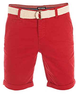riverso Kurze Hosen Herren Sommer Chino Shorts mit Gürtel Regular Fit RIVHenry Bermuda Stretch, Größe:W 38, Farbe:Middle Red