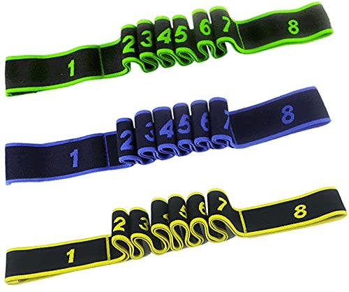 TONAUP 3Pcs Sangle d'Exercice et Yoga - Ceinture Avec 8 Anneaux, Bandes Élastiques de Résistance pour Pilates, Danse Latine et Fitness - Pour Adultes