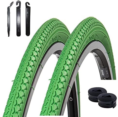 2 x Roverstone Fahrradreifen Drahtreifen Grün 28 x1,4 (37-622) + 2 Schläuche AV inkl. Reifenheber