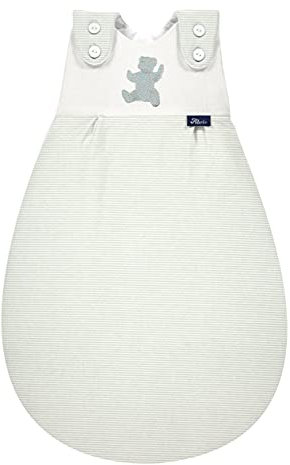 Alvi Baby Mäxchen Außensack smoky stripe/Ganzjahresschlafsack mitwachsend/Babyschlafsack größenverstellbar/Alvi Kinderschlafsack ohne Ärmel/für Jungen und Mädchen ab 0 Monate, 56/62, Grün/Weiß