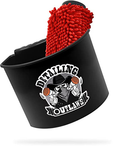 detailmate Detailing Outlaws - Set di accessori per il secchio per il lavaggio dell'auto, con guanto per il lavaggio dell'auto, colore: nero + guanto da bagno rosso)