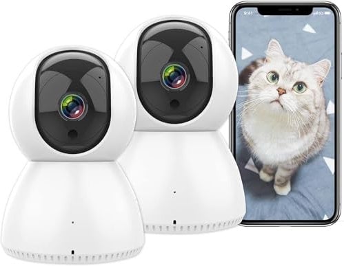 ANTELA Überwachungskamera Innen 2,4/5GHz WiFi,1080P WLAN Indoor Kamera, 355°/90°, 2-Wege-Audio, IR-Nachtsicht, Bewegungserkennung, Kompatibel mit Alexa/Google Home (2pcs)