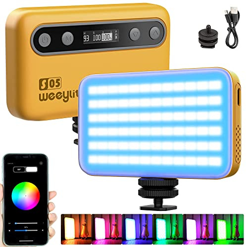 Weeylite S05 Lumiere Vidéo RGB avec Contrôle d'application, Mini Lampe de Caméra LED avec 2000mAh Batterie Rechargeable 360° couleur/26 Effets Lumineux/CRI 95+/2800-6800K pour Photographie et vidéo