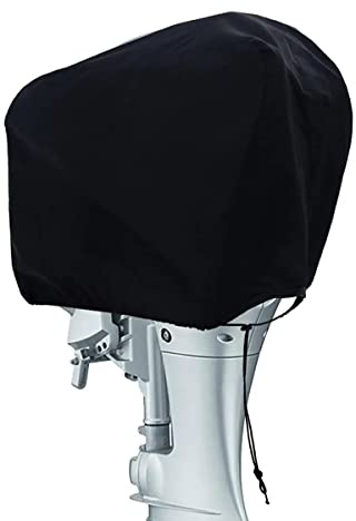 Outboard Engine Half Cover, Waterproof Oxford Fabric Hood, UV Resistant Boat Motor Protector, Fits Small Ship, Yacht, Marine, Barge Skiff, 15Hp