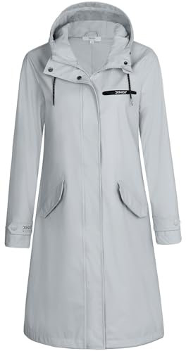 rhythm of the rain Regenmantel Damen gefüttert Windbreaker lang Wasserdicht Atmungsaktive Regenjacke mit kapuze Friesennerz PU Regenparka Outdoorjacke STONE 38-EU