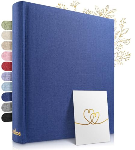 Zeitloos Fotoalbum zum Einkleben - Platz für 500 Fotos (100 Seiten oder 50 Blatt). Echtes leinen in blau Foto Album Foto Fotobuch zum einkleben