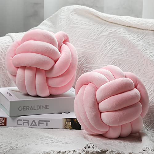 Namalu 2 Stück Plüsch Ball Knoten Kissen Rund Ästhetisch Knoten Dekokissen Weich Geknotet Wurfkissen Süß Plüsch Knoten Zierkissen für Stressabbau Kinder Zimmer Dekoration (Helles Rosa)