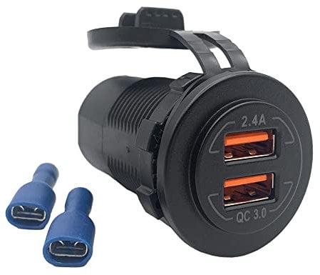Offgridtec 33W Auto-USB-Steckdose mit Klappdeckel (12V/24V), Dual USB-A (5V 4.8A Typ-A + QC 3.0) - IP65 wasserdichter Panel-Montage-Ladegerät für Auto, Wohnmobil, Boot, Lkw, langlebiges ABS-Kunststoff