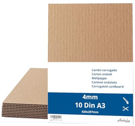 10 Carton ondulé A3 - Plaque carton rigide 4mm d'épaisseur format 420x297mm - Feuille de carton ondulé brun pour l'emballage - Feuilles de carton pour l'artisanat