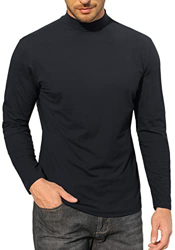 Mens Half Turtleneck Shirt Long Sleeve Pullover Basic Designed Undershirt Polo Neck Stretch Slim Fit Sweaters Black, M