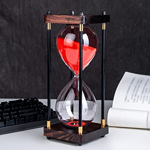 Sablier en bois de 30 minutes - Grand sablier décoratif - Cadeau pour la maison, le bureau, le bureau, la décoration de mariage (sable rouge)