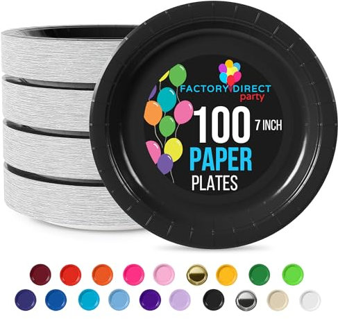 Exquisite Piatti di carta neri resistenti usa e getta da 17,8 cm, per feste, 100 pezzi, piatti di carta resistenti da 350 g/m², set di piatti di compleanno