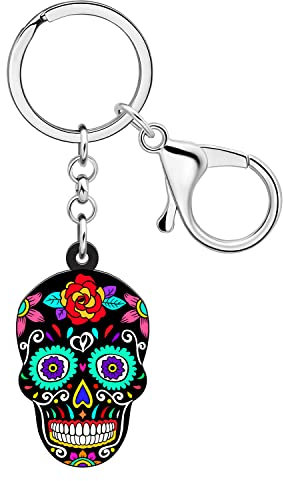 RAIDIN Porte-clés en acrylique Halloween Crâne de sucre pour femmes hommes saison effrayante bijoux punk cadeaux pour clés de sac à main de voiture (Huile)