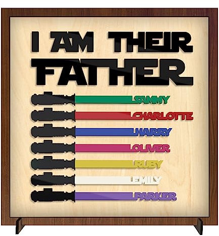 Personalised I Am Their Father Sign Fathers Day Dad Gifts Custom Colours Names Light Sabers Wooden Sign Engraved Family Kids Names Desk Decor Plaque