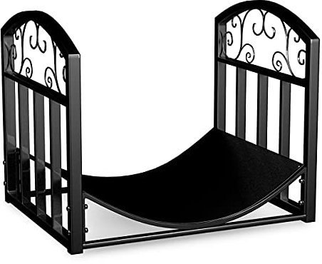 Lavish Home Kaminholzregal mit dekorativem Schnörkel-Design, Metall, für den Innen- und Außenbereich, für Kamin, Feuerstelle und Holzofen (schwarz)