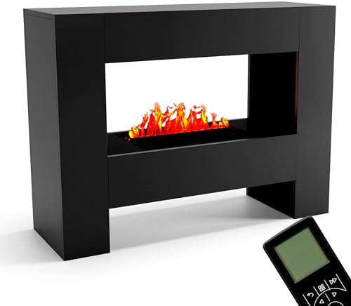 GLOW FIRE Caminetto a vapore acqueo FALLADA - Caminetto elettrico con fiamme 3D LED realistiche, effetto crepitio, telecomando, 120x90x40 cm - Opti-Myst 500, Nero